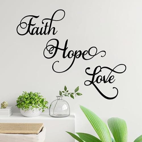 ESTART Faith Hope Love 3 Pieces Metal Wall Decor Inspirational Black Letter Sign Wall Art Rustic Vintage Farmhouse Word Metal Sign Family Wall Decor for Home Bedroom Living Room thumbnail 2