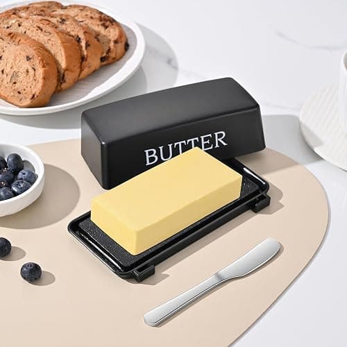 Butter Dish With Cover And Knife,Food Grade Plastic Butter Holder With Lid For Countertop,Black Dishwasher Safe Butter Storage Container thumbnail 7