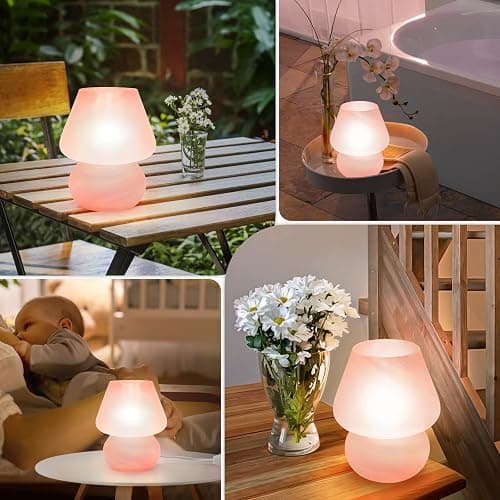 ONEWISH Mushroom Lamp Cute Table Lamp for Bedroom Nightstand Soft Light Pink, Small Glass Nightlight Stepless Dimmable Desk Lamp for Dining, Living, Nursery, Vanity, Home Decor Lamp for Girls Women thumbnail 6