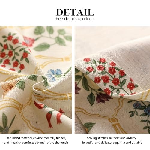 ISAENNE Vintage Semi Blackout Colorful Floral Curtains,Linen Home Decor Curtain with Grommets for Bedroom Living Room Kitchen Bedroom Window,2 Panels 53 Inches Wide by 63 Inches Long -Serenity B thumbnail 7
