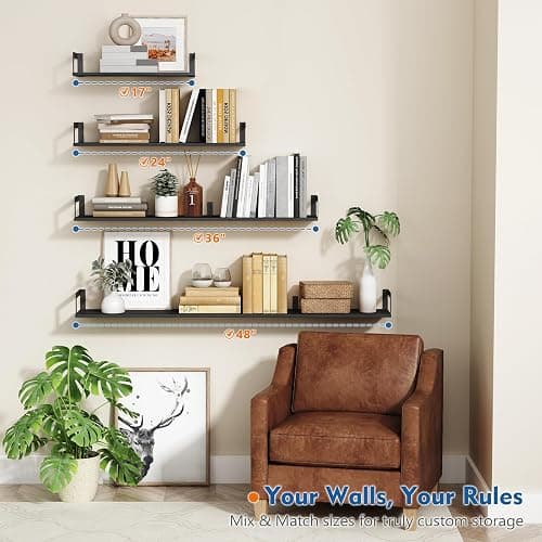 Harwaya Wall Mounted Bookshelf, Floating Bookshelves for Bedroom, 17 Inches Long Wall Mount Book Shelves for Living Room Office Books, Black Wall Book Holder Bookcase (Set of 3) thumbnail 5