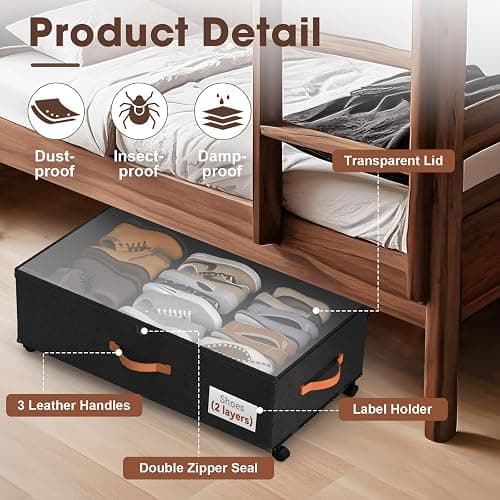 Eastherry Under Bed Storage Containers with Wheels, 9.5 inches Higher Underbed Shoes Blankets Clothes Toy Storage Drawers for College Dorms Bedrooms Nursery Rooms Organization, 2 Pack to be Assembled thumbnail 5