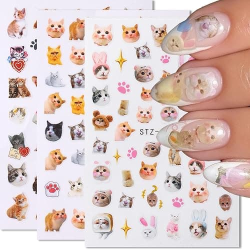 Cute Cat Nail Stickers 3 Sheets Heart Nail Decals Stickers for Nails Art Design Self-Adhesive Sticker DIY Nail Art Decoration Handmade Nails Supplies - Image 1