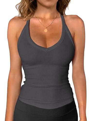 iGENJUN Womens Spaghetti Strap V-Neck Ribbed Tank Tops for Women 2025 Slim Fitted Soft Camisole Basic Layering Shirts - Image 1