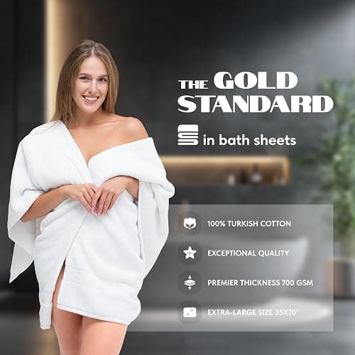 White Classic Luxury Bath Sheets Towels for Adults Extra Large 35x70 Inch - 700 GSM Turkish Cotton, Highly Absorbent | Hotel Collection | 2 Pack thumbnail 3