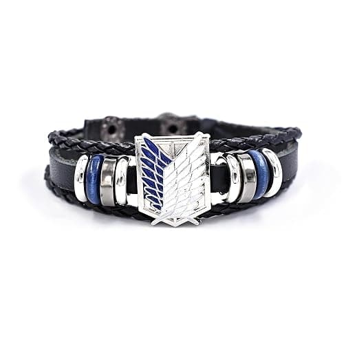 Attack on Titan Wings of Freedom Leather Anime Bracelet Survey Corps Gift | Wings of Freedom zinc alloy emblem, turquoise and silver beads, genuine leather, snap buckles, 8.7 in, 0.4 oz thumbnail 2