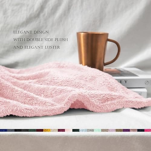 Exclusivo Mezcla Plush Fuzzy Fleece Throw Blanket Extra Large, Super Soft, Fluffy and Warm Blankets for Couch, Bed, Suitable for All Seasons (50x70 Inches, Light Pink) thumbnail 7