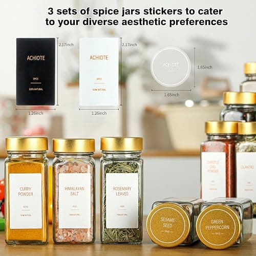 TESUNMU Gold Spice Jars with Label，4oz Seasoning Containers, Glass Spice Bottles with Shaker Lids,Funnel, Chalk Pen for Cabinet，Drawer，Rack(24) thumbnail 5