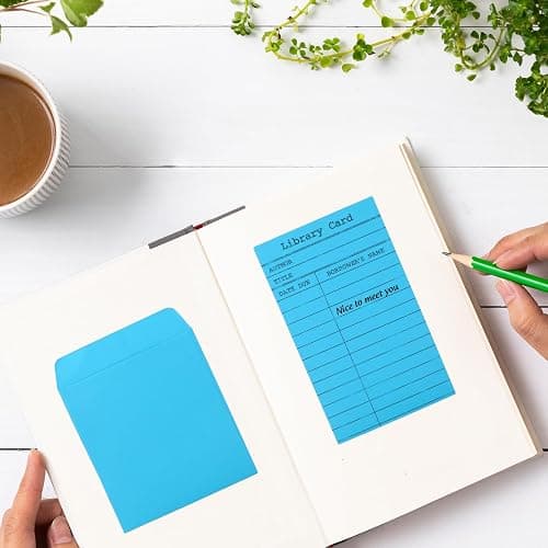 FYSUIMU 240 Pcs Library Pocket Envelopes and Books Cards Include 120 Self Adhesive Envelopes and 120 Due Date Note Cards 6 Pastel Colors Envelop for Book Checkouts Classroom Office Library Supplies thumbnail 5