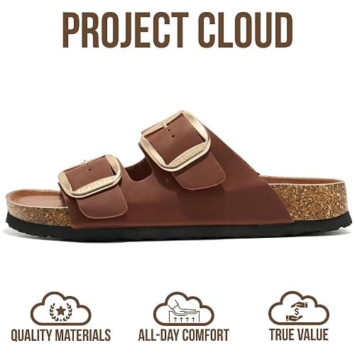 Project Cloud 100% Genuine Leather Flat Sandals for Women 2026 Comfortable Beach Essentials Womens Sandals Memory Foam Vacation Essentials Slides for Women Footwear (Santorini) thumbnail 4