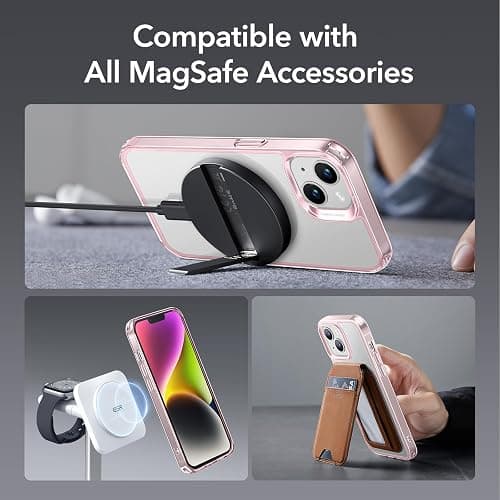 ESR Classic Hybrid Case (HaloLock) - MagSafe Compatible, Shockproof Military-Grade Protection for iPhone 14/13, Clear Pink thumbnail 8