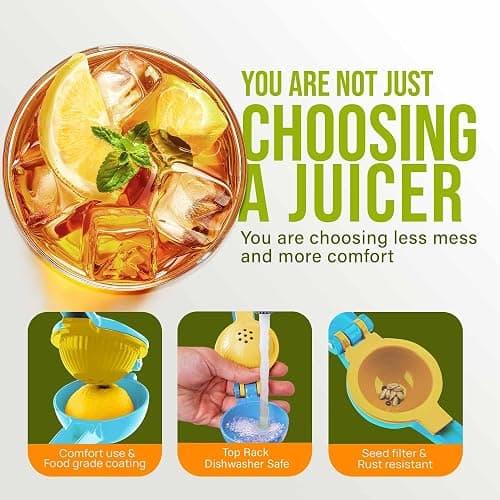 Zulay Metal 2-In-1 Lemon Squeezer Manual - Sturdy, Max Extraction Hand Juicer Lemon Squeezer Gets Every Last Drop - Easy to Clean Manual Citrus Juicer - Easy-to-Use Lemon Juicer Squeezer - Blue/Yellow thumbnail 5