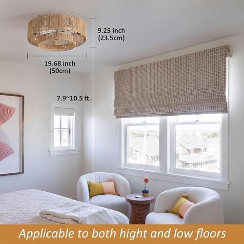 20 Inch Boho Caged Ceiling Fans with Lights Flush Mount, Layered Rattan Ceiling Fan with Light Remote Control with Reversible 6 Speeds for Bedroom, Nursery, Living Room, E12 Base, Indoor - 20 Inch Boho Caged Ceiling Fans with Lights thumbnail 5