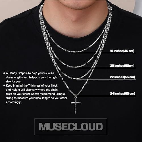 MUSECLOUD 925 Sterling Silver Cross Necklace Men - Oxidized Hammered Cross Pendant with Stainless Steel Box Chain Vintage Unique Crucifix Necklaces Silver Jewelry for Mens Women 18-26 Inches thumbnail 4