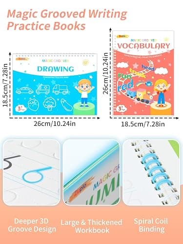 Zuplo Magic Grooved Writing Practice for Kids Ages 3-8, Reusable Workbooks | Handwriting for Preschool Learning, Letters Numbers Math & Drawing Tracing Books with Disappearing Ink Pens, Educational Gift thumbnail 2