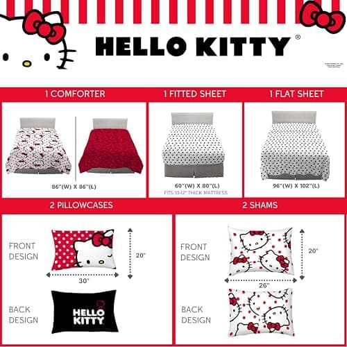 Hello Kitty Polka Dot Bedding 7 Piece Super Soft Comforter and Sheet Set with Sham, Queen, (Official Licensed Product) by Franco Collectibles thumbnail 3