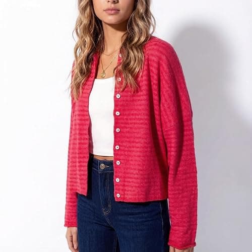 Women Knit Cardigan Sweaters Long Sleeve Button Down Loose Top | Striped Cardigans Women Casual Knitted Oversized Sweaters Y2k Vintage Jumper Knitwear Shirt Outwear Going out Top Streetwear thumbnail 6