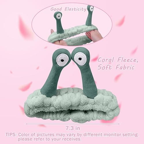 BT-RSTT Face Wash Headband, Spa Hair Bands Makeup Headbands Women Cartoon Cute Coral Fleece Headband Creative Hair Accessories for Washing Face Shower Beauty Skincare (Green Snail) thumbnail 5