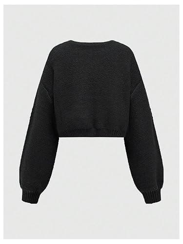 BEAUDRM Women's Cropped Cardigan Sweater Embroidered Cardigan Cropped Sweater Button Down Knit Top Outerwear thumbnail 2