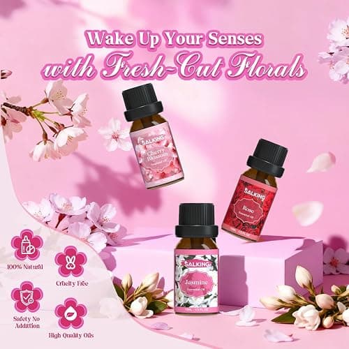 SALKING Floral Essential Oils Set, Premium Pure and Natural Essential Oils, Fragrance Oil Scented Oils for Oil Diffusers 6 x 10 ML - Lavender, Rose, Jasmine, Cherry Blossom, Gardenia, Chamomile thumbnail 5