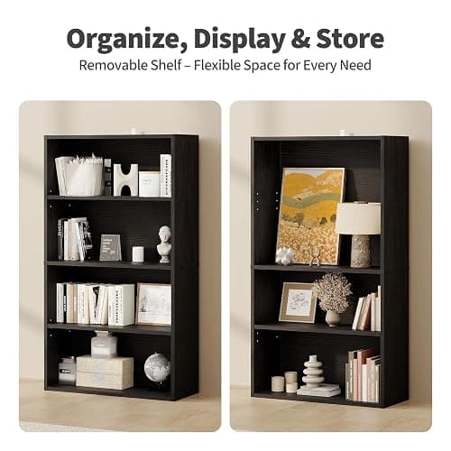 POMILER 4-Tier Bookcase with Adjustable Shelves, MDF, Black, Anti-Tip, for Home and Office Storage, 9.2x23.8x42 Inch thumbnail 5