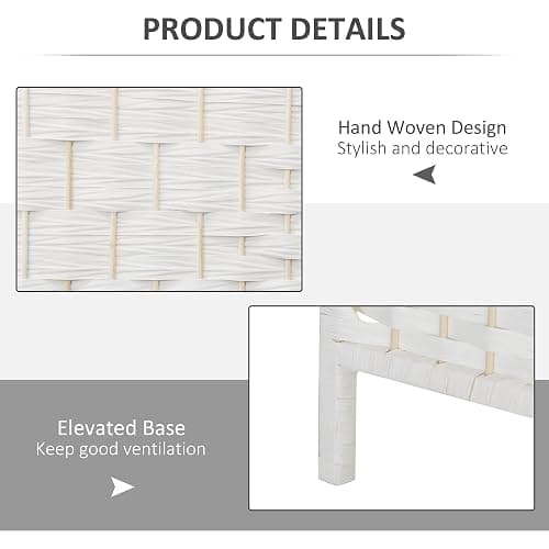 HOMCOM Room Divider 4 Panel, 6FT Tall Folding Privacy Screen, Freestanding Hand-Woven Partition for Room Separation with 360° Hinges, Paper Rope Diamond Weave, White thumbnail 6