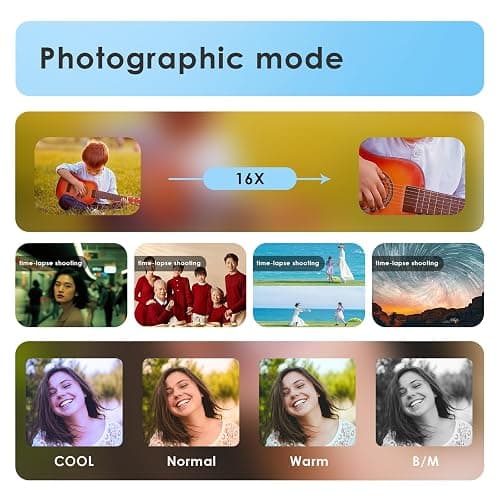 4K Digital Camera for Photography 64MP Vlogging Camera for YouTube Video 2.8'' 270° Flip Screen Travel Cameras 16X Zoom Cameras with 32GB Card, 2 Batteries thumbnail 7