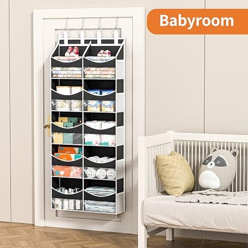 Aokeyee 5 Tiers Over the Door Storage Organizer, Behind Door Storage for Baby Nursery, 80lb Capacity Door Hanging Organizer with 10 Compartments & 10 Mesh Pockets for Closet, Bedroom, Bathroom, Toys thumbnail 4