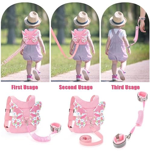 Toddler Leash Anti Lost Wrist Link, Butterfly Kids Safety Harness with 49 Steel Wires for Girls, Walking Wristband Belt for Baby Travel Outdoor Airport Mall Zoo thumbnail 5