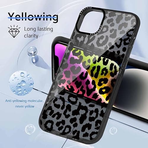 lioscre Cheetah Print Phone Case for iPhone 13 / iPhone 14 6.1" Case with 2 Pack Tempered Screen Protector, Cute Leopard Pattern Design Funda Shockproof TPU Soft Clear Cover for Women Girls, Black thumbnail 5