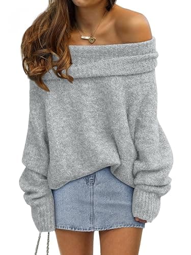 LILLUSORY Womens Off The Shoulder Sweater Oversized Batwing Sleeve Loose Pullover Sweaters Tops - Image 1