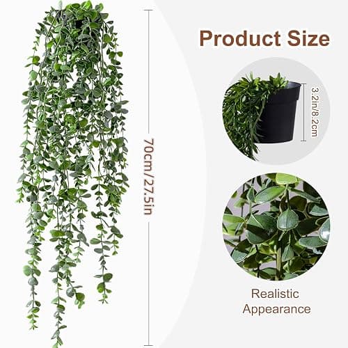 Yarmare Artificial Hanging Plant 2 Pcs Faux Plant Ivy Vine Faux Eucalyptus Vines Fake Potted Greenery for Wall Living Room Home Shelf Office Bathroom Outdoor Indoor Decor (Type 6) thumbnail 2