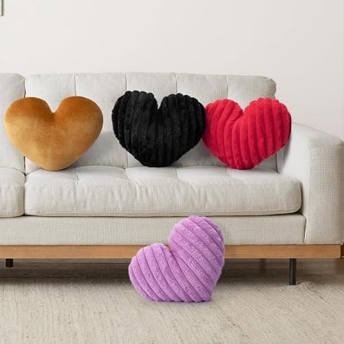 16 Inch Heart Pillow Cute Lavender Decorative Throw Pillows for Bed Couch | Heart Shaped, Fluffy Faux Plush Cushions, for Sofa Chair Bedroom Room Home Decor Aesthetic, Valentines Gift for Women Girls thumbnail 2