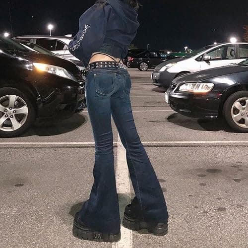 PDYLZWZY Damen Y2K Low Rise Straight Wide Leg Hose Ästhetische Baggy Pants Grunge Denim Schlaghose Harajuku Flare Jeans thumbnail 2