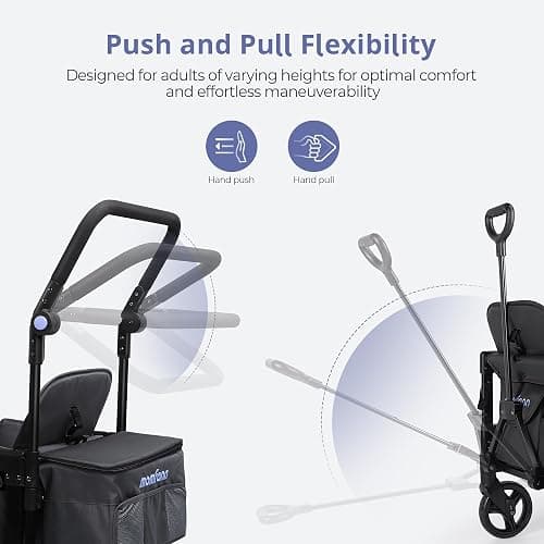 MOMFANN Stroller Wagon for Kids, Wagon Stroller Toddlers 2 Seaters, All-Terrain Baby Wagon Outdoor with Canopy, Parent Organizer, Adjustable Handle & Pull Bar for Infants and Toddlers, Gray thumbnail 8