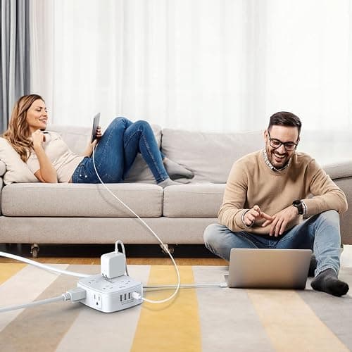 10 Ft Surge Protector Power Strip - YISHU 3 Side Outlet Extender with 8 Widely AC Outlets and 4 USB Ports, 10 Feet Extension Cord with Flat Plug, Wall Mount Desk USB Charging Station, ETL,White thumbnail 5