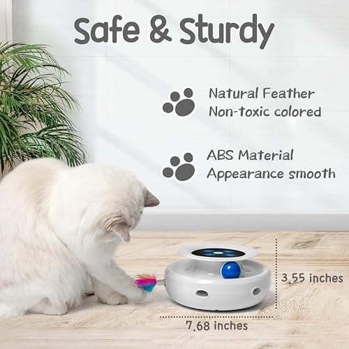 ORSDA 2in1 Interactive Toys for Indoor Cats, Timer Auto On/Off, Cat Toy Balls & Ambush Electronic Cat Mice Toy for Entertainment with 6pcs Feathers, Dual Power Supplies - Ivory White thumbnail 3