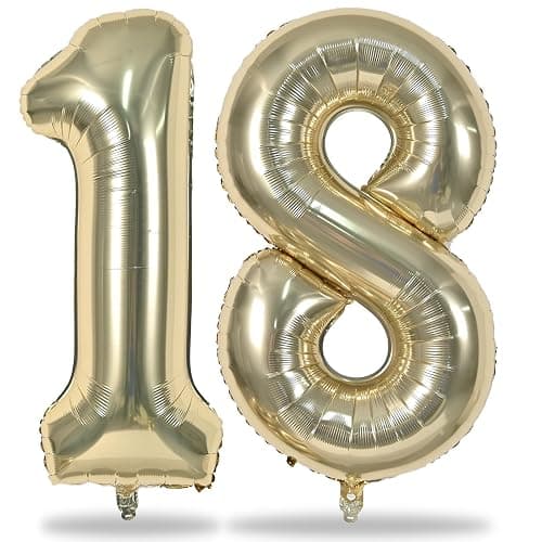 Light Gold Number 18 Birthday Balloons, 40 Inch Large Champagne Gold Foil Number 1 & 8 Balloons for 18 Year Old Boys Girls, Gold 18th Birthday Balloons for Women Men Anniversary Party Decorations - Image 1