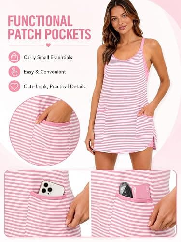 Women's Summer Striped Athletic Dress with Built-in Shorts Front Pockets thumbnail 5
