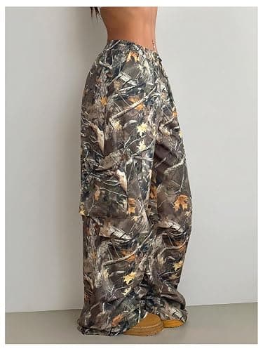 Verdusa Women's Camo Cargo Baggy Pants Y2K Streetwear Drawstring Wide Leg Trousers Flare Sweatpants thumbnail 3