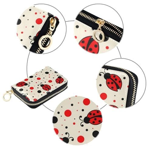 OTVEE RFID Credit Card Holder Case, Microfiber Leather Zipper Card Wallet for Women (Ladybugs) thumbnail 5
