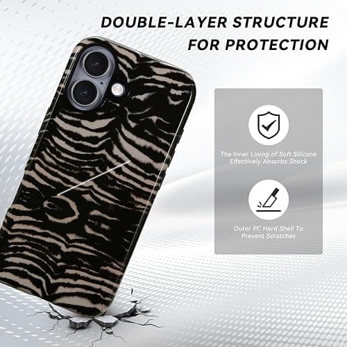 Fourmor for iPhone 16 Case - Wireless Charging for MagSafe, Dual-Layer Design (Outer Hard PC Shell + Inner Soft TPU Shell), Unisex Shockproof Protective Case - Tiger Stripe Pattern. thumbnail 4