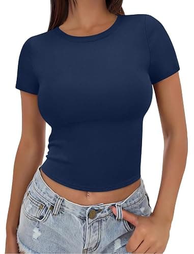 SAMPEEL Crop Tops for Women Summer Trendy Tight Tshirts 2024 Slim Fit - Image 1