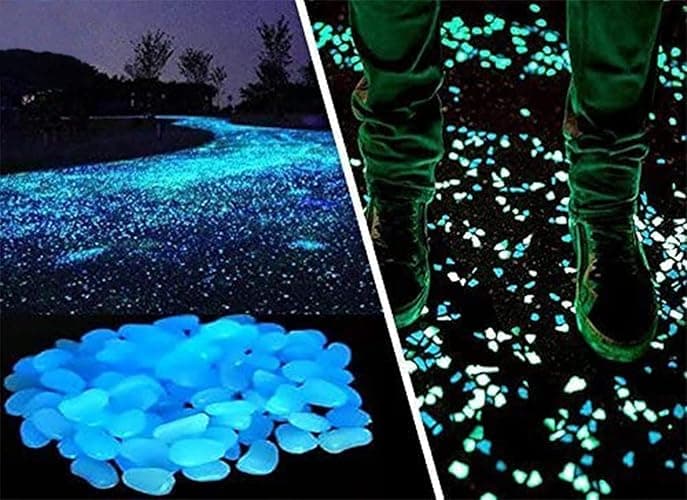 Opps 100 Pcs Glow in The Dark Garden Pebbles for Walkways and Decor in Blue - Image 1