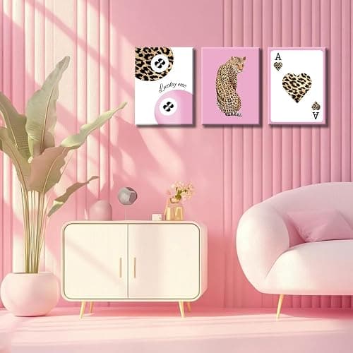 3Pcs Framed Leopard Wall Art Cheetah Canvas Prints Lucky 8 Ball Wall Decor Fashion Leopard Poster Aesthetic Pictures Trendy Cheetah Painting Preppy Artwork for Corridor Living Room Bedroom 12x16in thumbnail 5