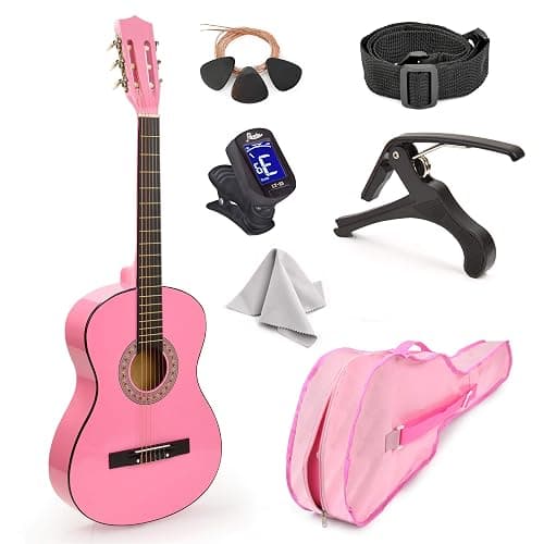 30" Wood Classical Guitar with Case and Accessories for Kids/Girls/Boys/Beginners (Pink) - Image 1