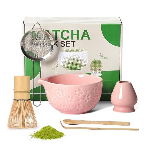 Matcha Whisk Tea Set Kit: Japanese Matcha Kit - Ceramic Bowl Bamboo Whisk Chasen Holder spoon Measuring Scoop Sifter - Traditional Practical for Tea Ceremony Breakfast Lattes - Home Kitchen Christmas - Image 1