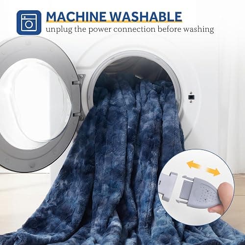 SEALY Electric Blanket Full Size, Fast Heated Warming Blanket Faux Fur & Flannel with 10 Heating Levels & 1-12 Hours Auto Shut Off, Machine Washable, Navy Blue, 80 x 84 Inch thumbnail 9