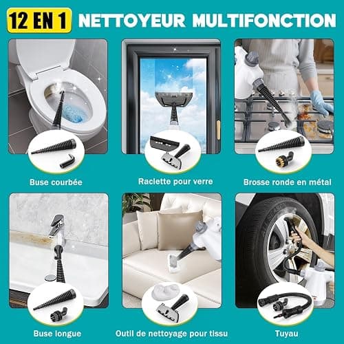 Nettoyeur Vapeur Portatif 1050W, Nettoyage Haute Température – 100% Sans Chimie Désinfection, Appareil Multifonction pour Cuisine, Salle de Bain, Voiture, Sols et Tissus thumbnail 6