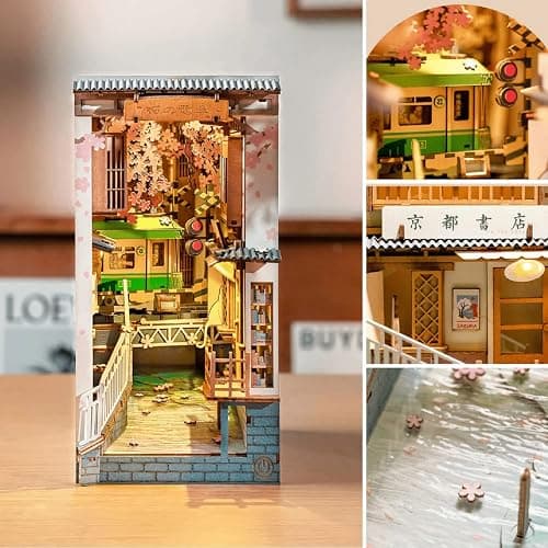Rolife DIY Book Nook Kit Sakura Densya, DIY Miniature Booknook Kit Creative Decorative Bookend Bookshelf Insert 3D Puzzles for Adults, Halloween/Christmas Decorations/Gifts for Adults (Sakura Densya) thumbnail 3